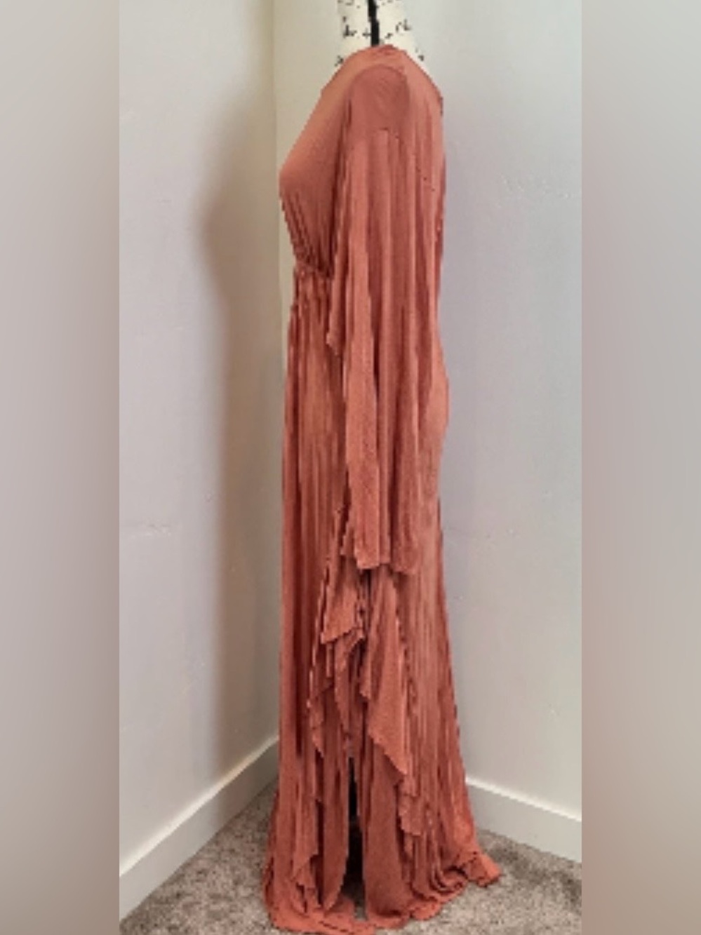 FP Beach Boho Long Open Sleeve Maxi Dress in Rust Orange Sz M - Picture 3 of 9